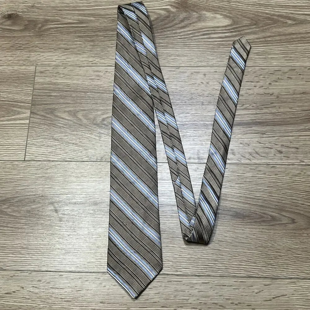 FORSYTH Mens 100% Silk Necktie Designer STRIPED Yellow/Blue (A62)